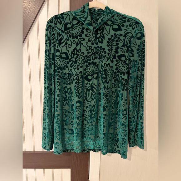 Soft Surroundings Tops - Soft‎ Surroundings Small Burnout Green Velvet Turtle Neck Lined Top